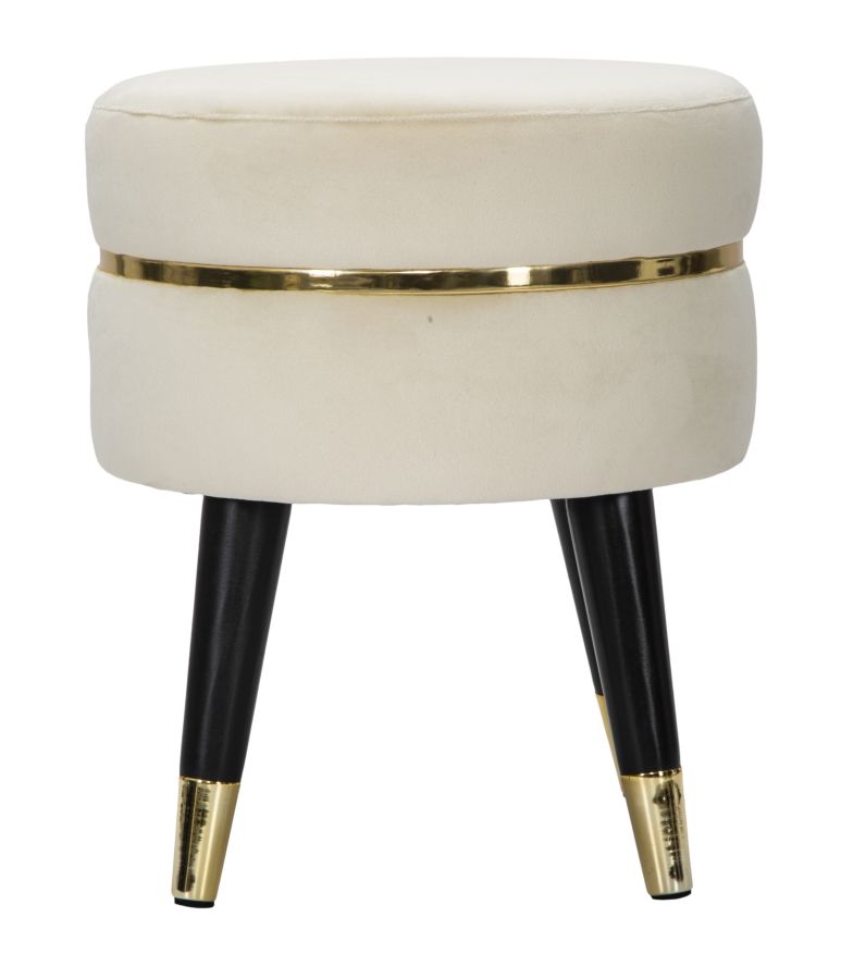 Tabouret rond en velours crème avec base dorée – Fauteuil d&