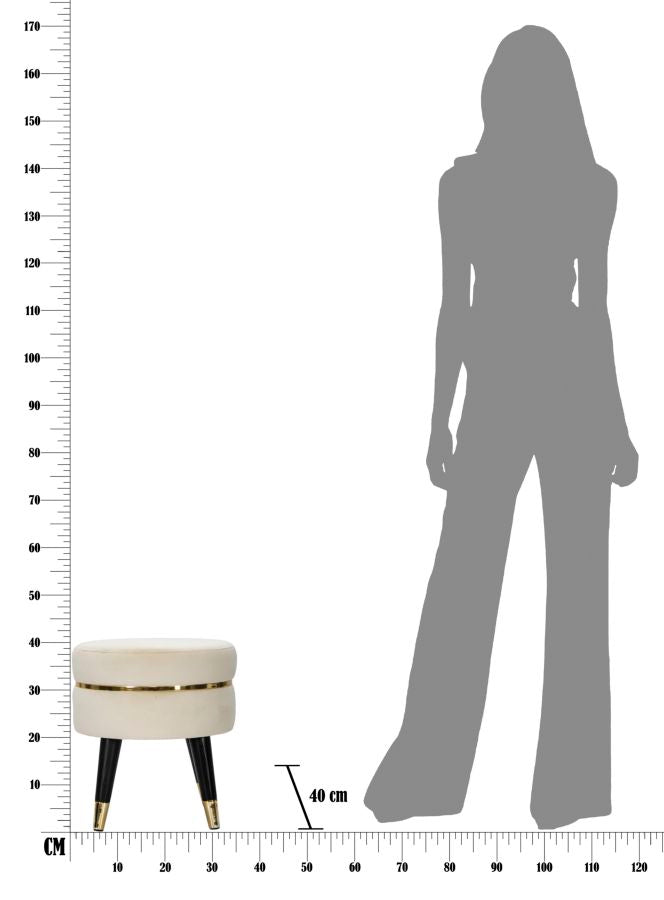 Tabouret rond en velours crème avec base dorée – Fauteuil d&