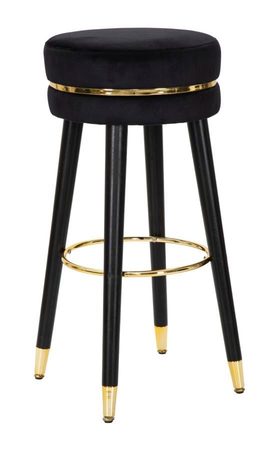 Tabouret de bar en velours noir et doré avec pieds noirs