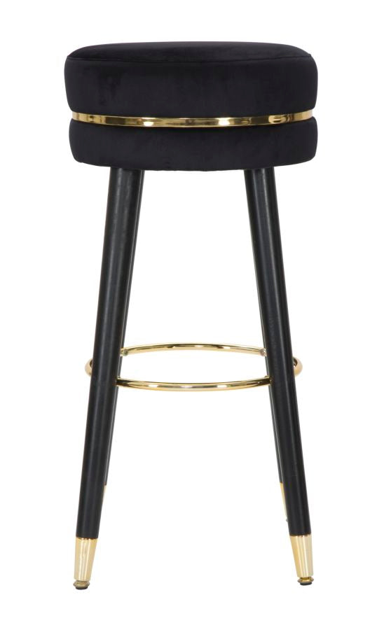 Tabouret de bar en velours noir et doré avec pieds noirs