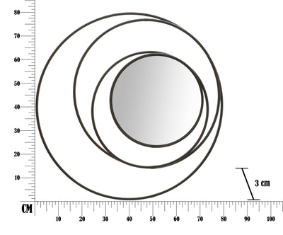 Miroir mural rond avec cercles géométriques en métal noir