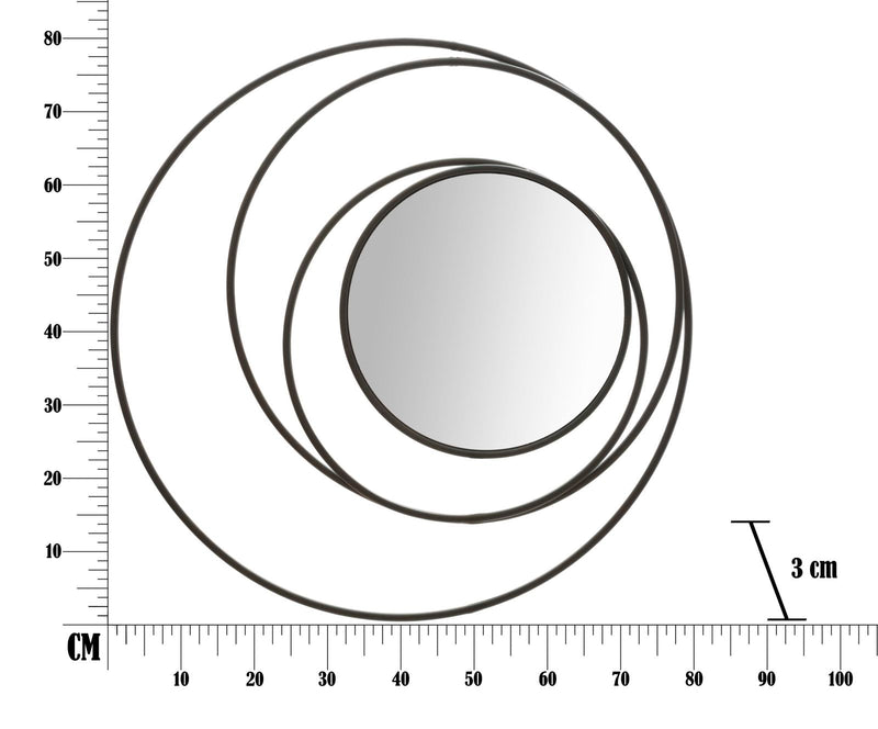 Miroir mural rond avec cercles géométriques en métal noir