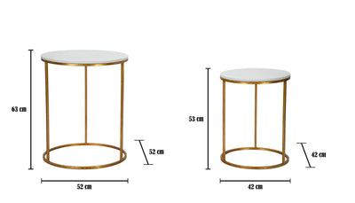Lot de 2 tables d'appoint avec plateau en marbre artificiel et piètement doré