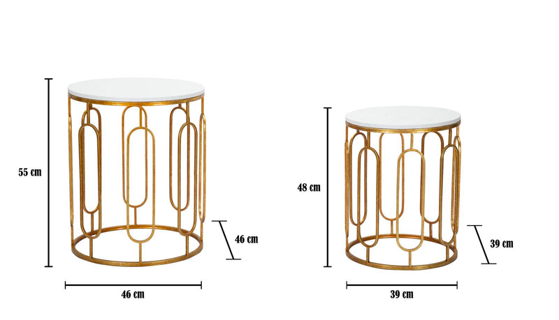 Table d’appoint ronde en métal et verre doré (lot de 2)