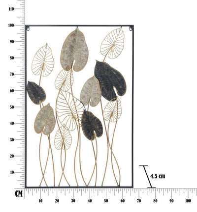 Plante feuille métallique - Décoration murale moderne (avec cadre carré)