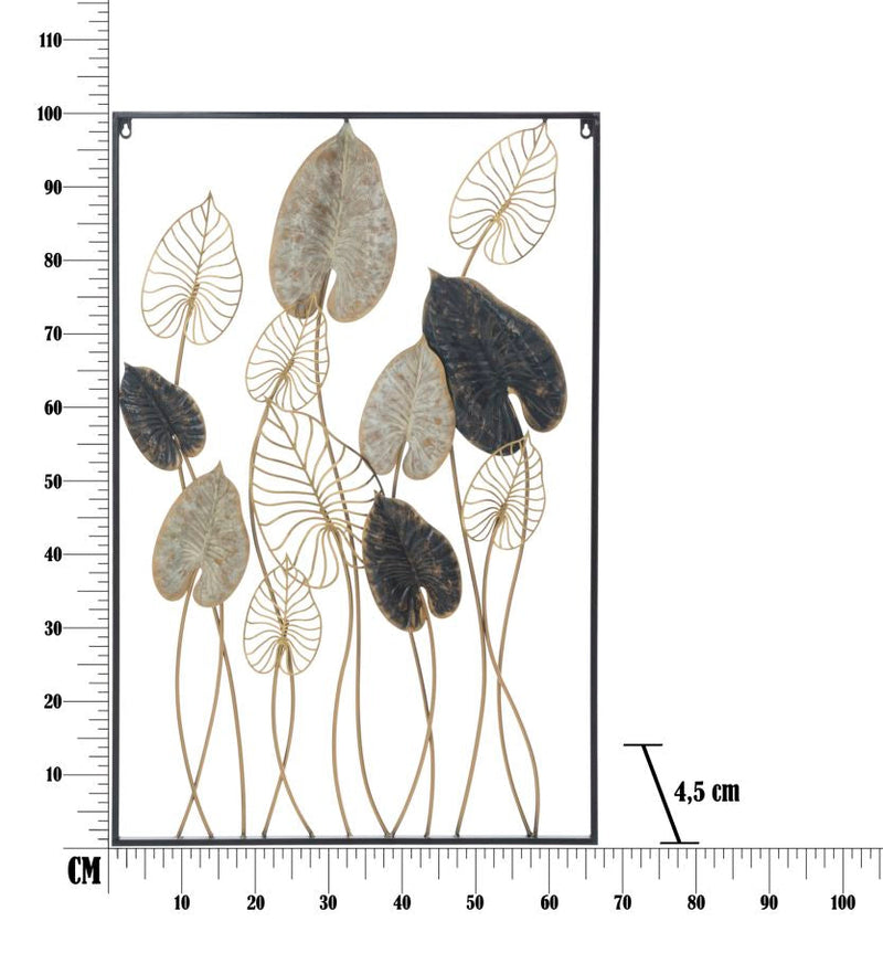 Plante feuille métallique - Décoration murale moderne (avec cadre carré)