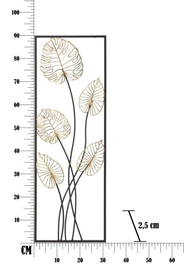 Décor mural en métal avec feuilles de palmier (doré et noir)