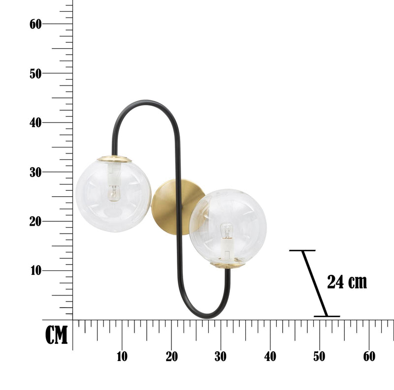 Applique en métal doré et noir avec 2 lumières