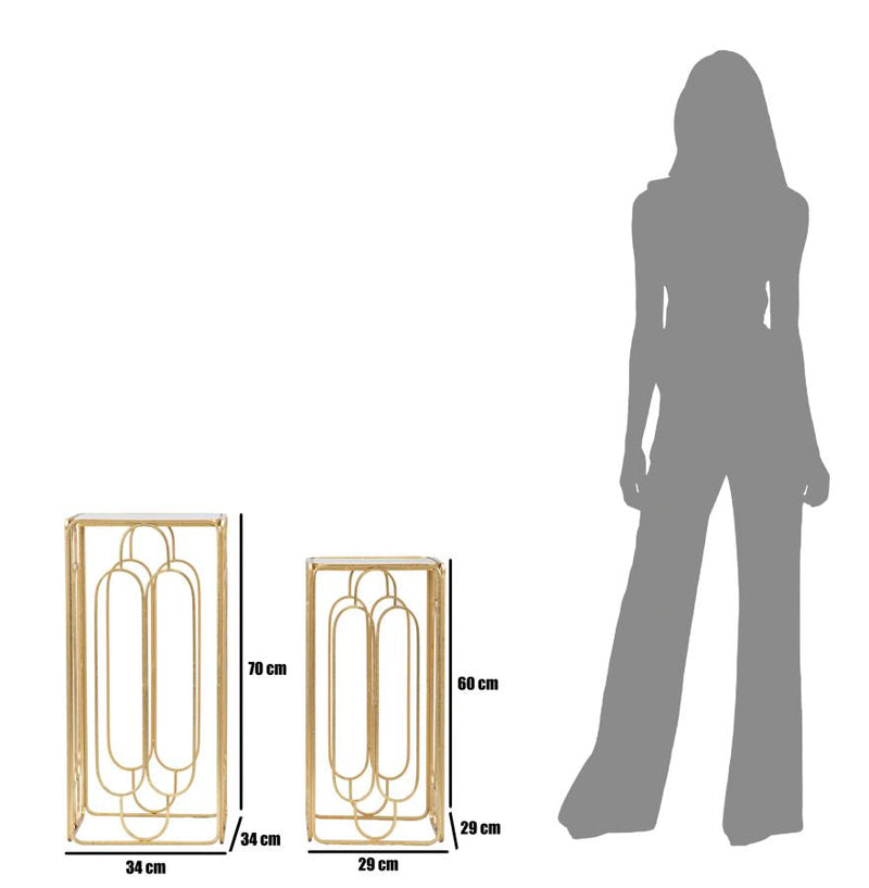 Table d’appoint rectangulaire en métal doré et verre (ensemble de 2)