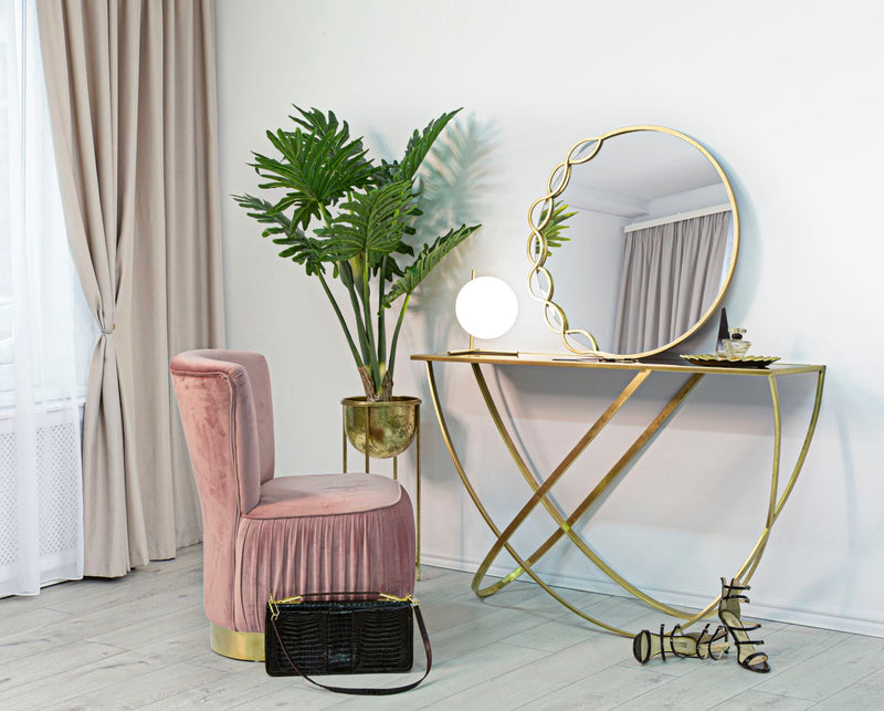 Console en verre avec piètement en métal doré – Table d&