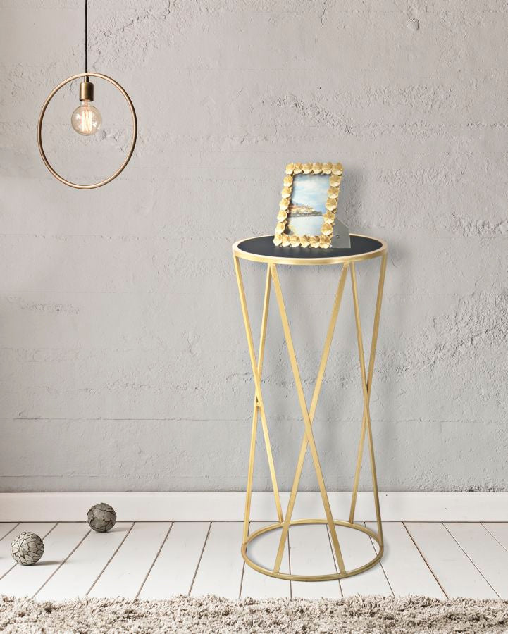 Table ronde sur pied avec base dorée – Support moderne pour plantes