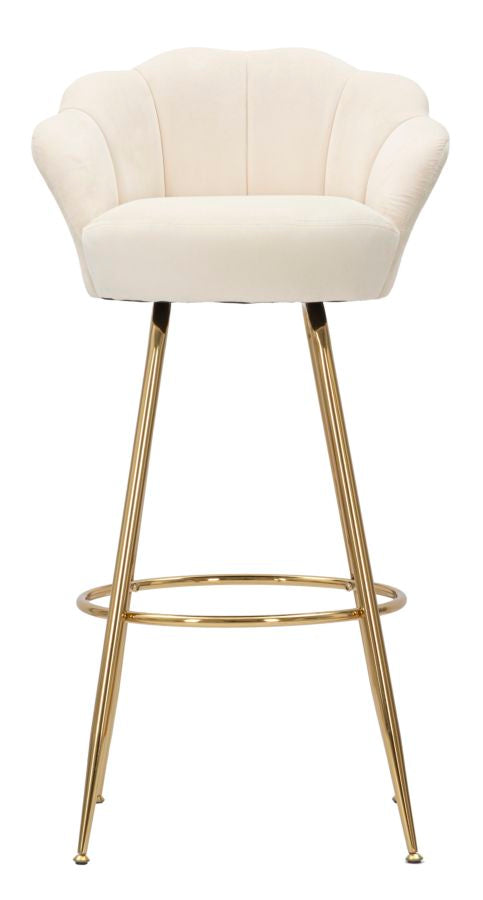 Tabouret de bar en velours crème avec pieds en métal doré