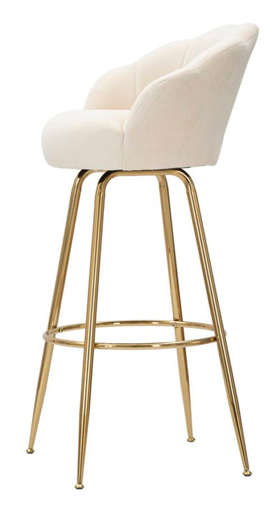 Tabouret de bar en velours crème avec pieds en métal doré