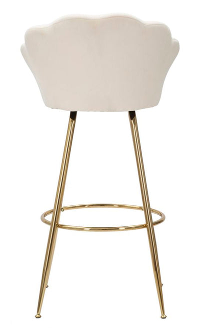 Tabouret de bar en velours crème avec pieds en métal doré