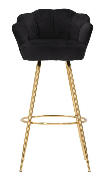 Tabouret de bar en velours noir avec pieds en métal doré