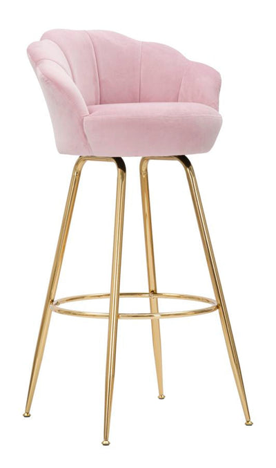 Tabouret de bar en velours rose pâle avec pieds en métal doré