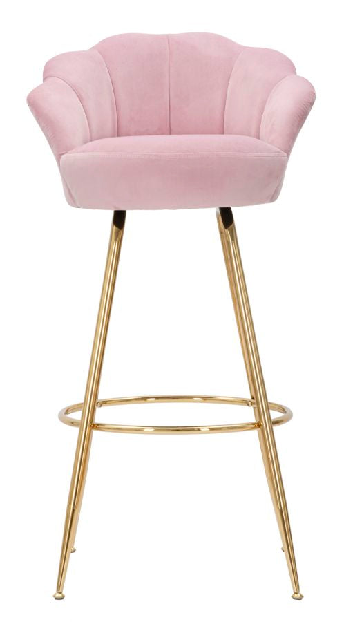 Tabouret de bar en velours rose pâle avec pieds en métal doré