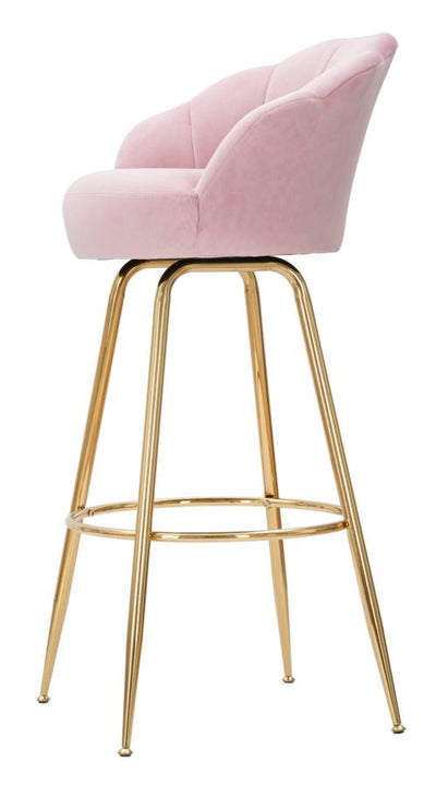 Tabouret de bar en velours rose pâle avec pieds en métal doré