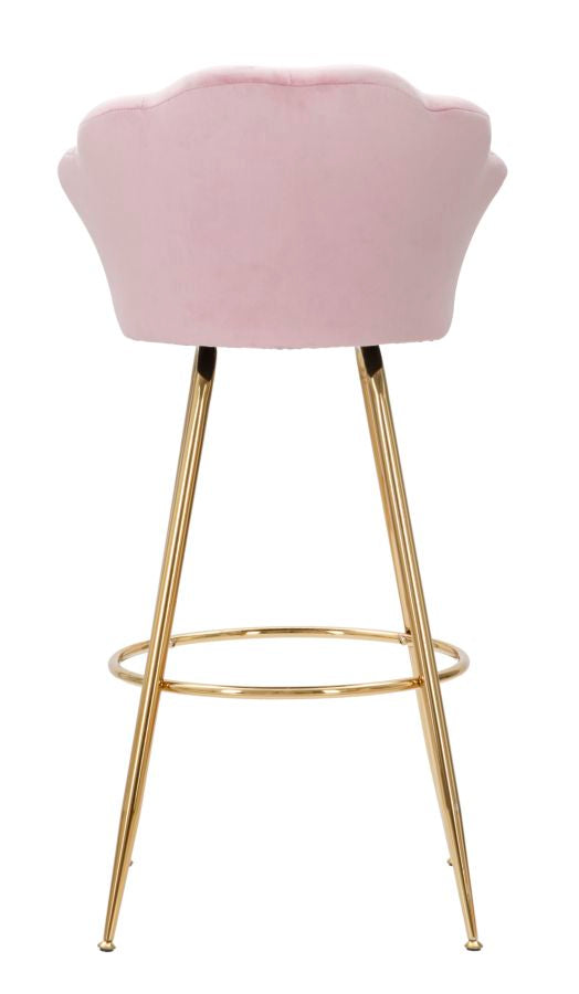 Tabouret de bar en velours rose pâle avec pieds en métal doré