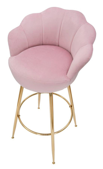 Tabouret de bar en velours rose pâle avec pieds en métal doré