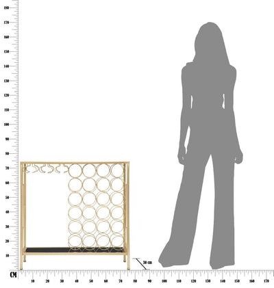 Table console en métal doré avec porte-bouteilles