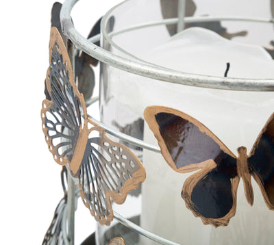 Bougeoir rond en métal avec papillon glamour