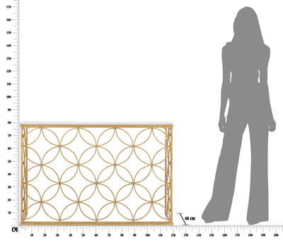 Table console géométrique en métal doré avec plateau en marbre