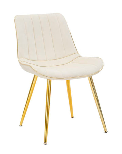 Chaise rembourrée crème avec pieds métalliques dorés