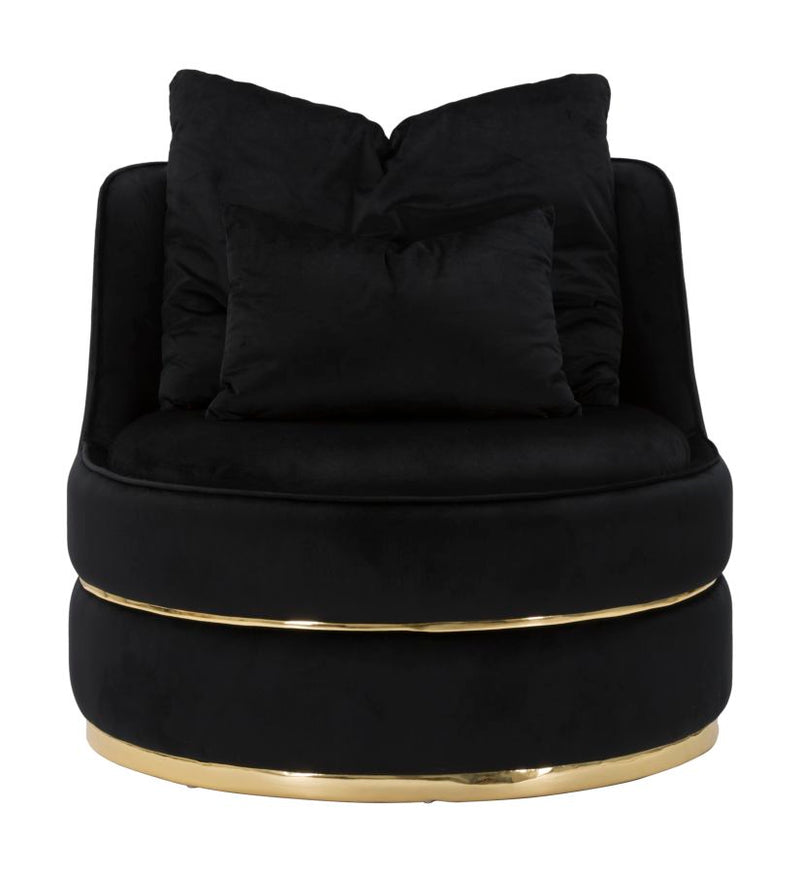 Fauteuil pivotant en velours noir avec base dorée – Fauteuil d&