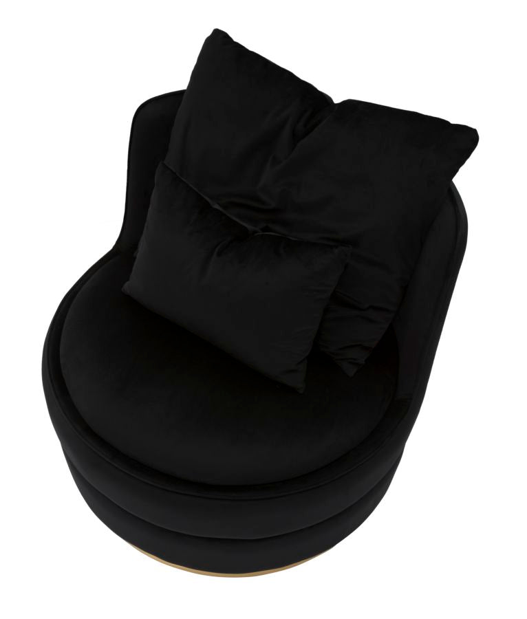 Fauteuil pivotant en velours noir avec base dorée – Fauteuil d&