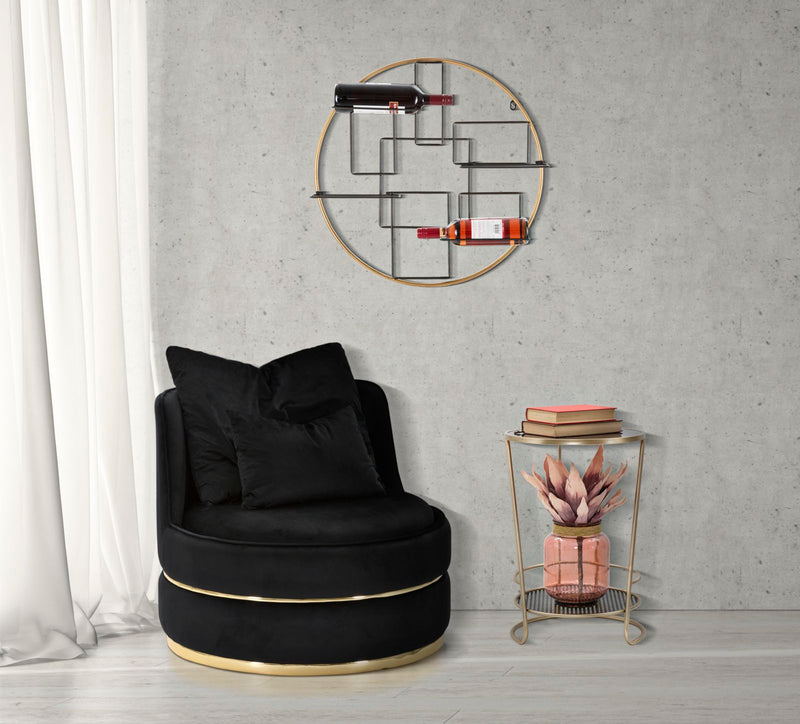 Fauteuil pivotant en velours noir avec base dorée – Fauteuil d&