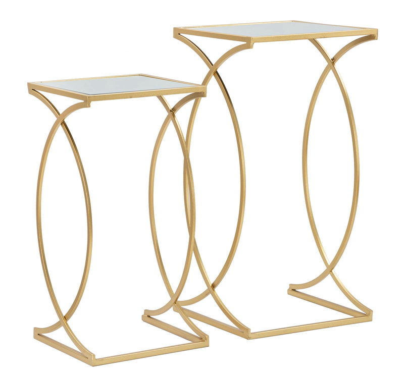 Table d’appoint carrée en métal et verre doré avec double plateau