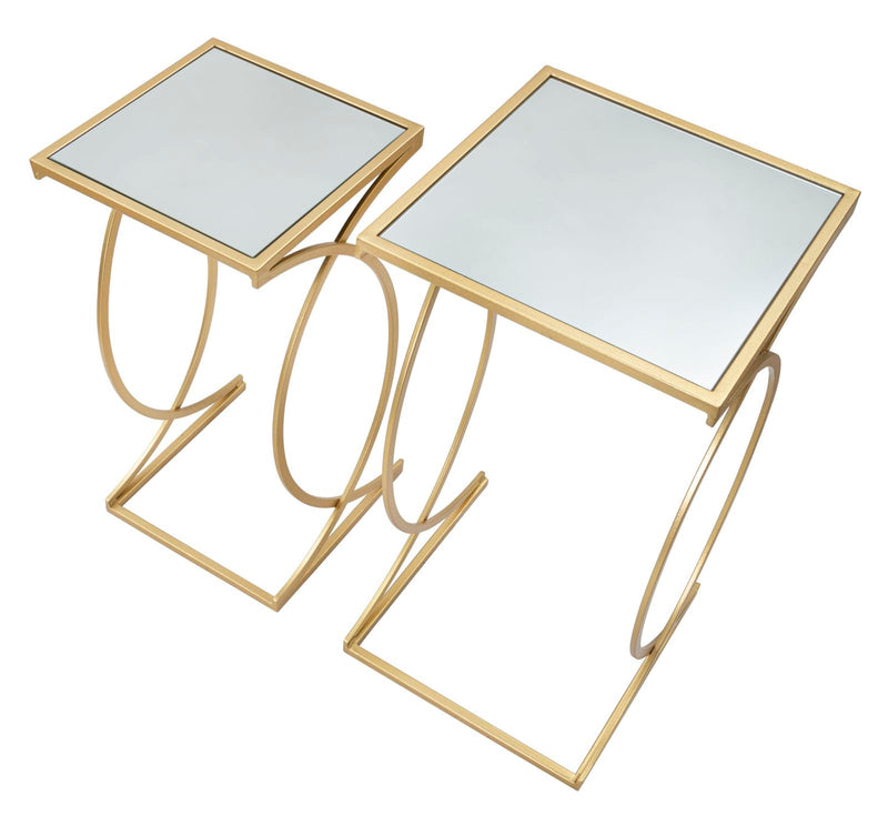 Table d’appoint carrée en métal et verre doré avec double plateau