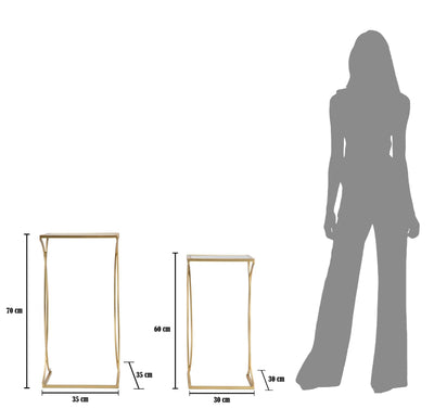 Table d’appoint carrée en métal et verre doré avec double plateau