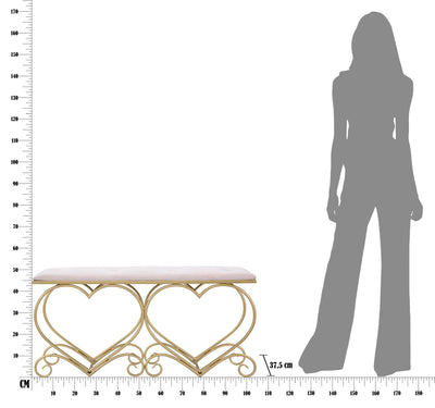 Banc rose pâle avec pieds en forme de cœur en métal doré