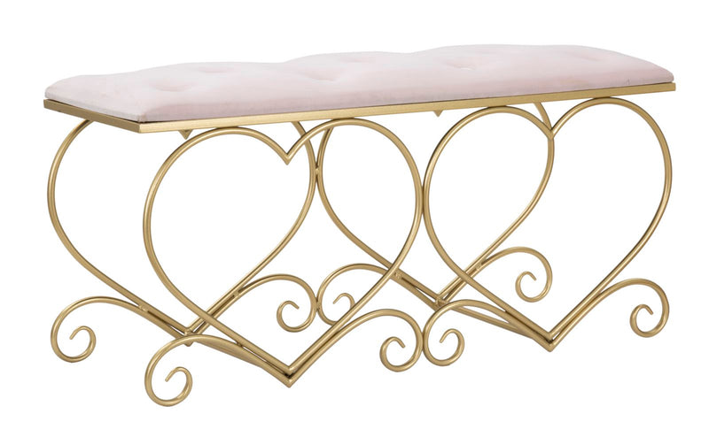 Banc rose pâle avec pieds en forme de cœur en métal doré