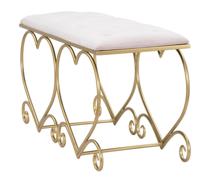 Banc rose pâle avec pieds en forme de cœur en métal doré