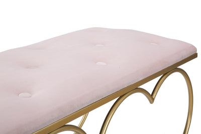 Banc rose pâle avec pieds en forme de cœur en métal doré