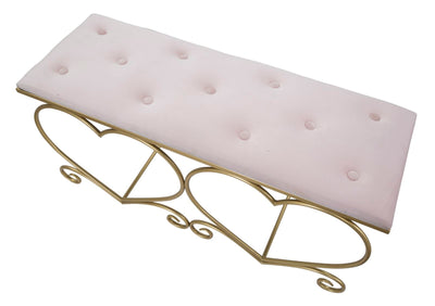 Banc rose pâle avec pieds en forme de cœur en métal doré