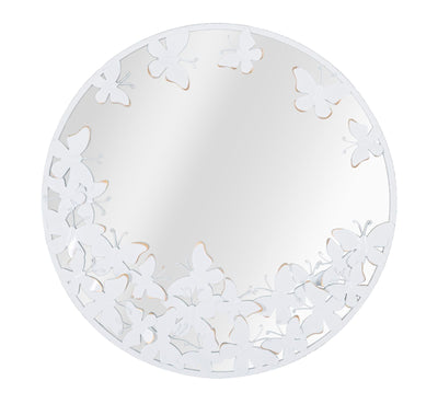 Miroir rond avec papillon en métal blanc