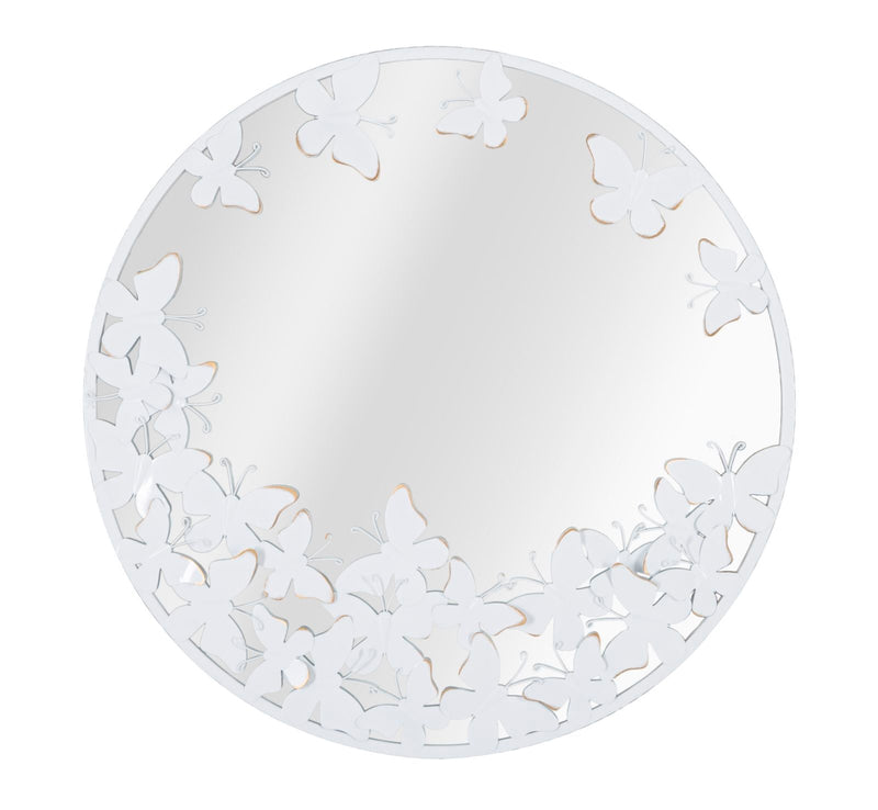 Miroir rond avec papillon en métal blanc