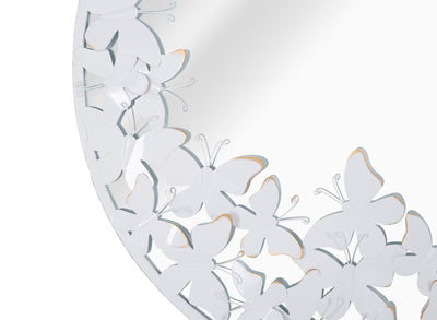 Miroir rond avec papillon en métal blanc