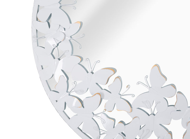 Miroir rond avec papillon en métal blanc