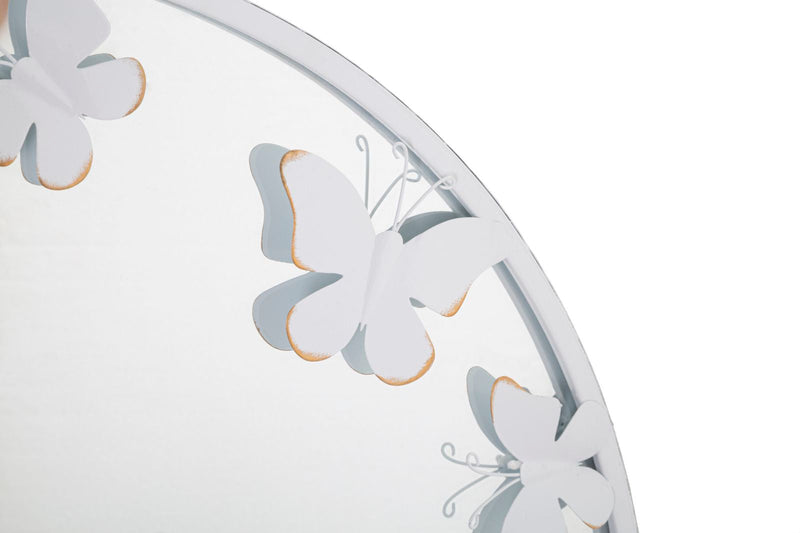 Miroir rond avec papillon en métal blanc