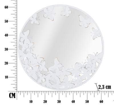 Miroir rond avec papillon en métal blanc