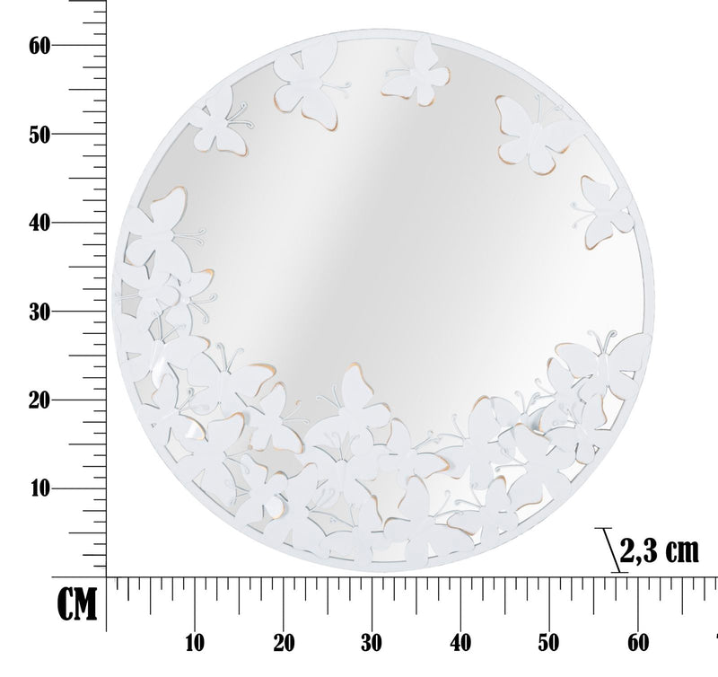 Miroir rond avec papillon en métal blanc