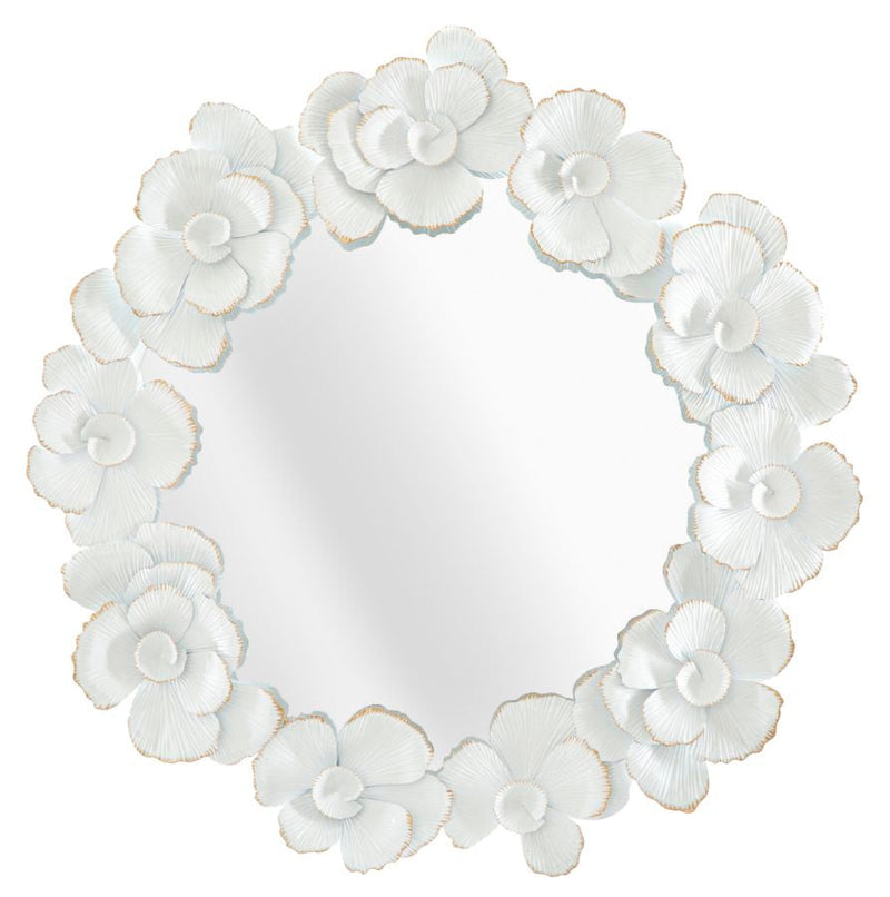 Miroir rond en métal blanc à motif floral