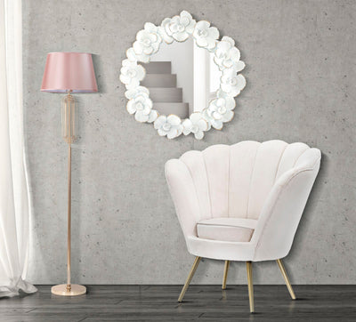 Miroir rond en métal blanc à motif floral