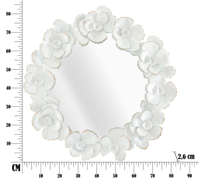 Miroir rond en métal blanc à motif floral