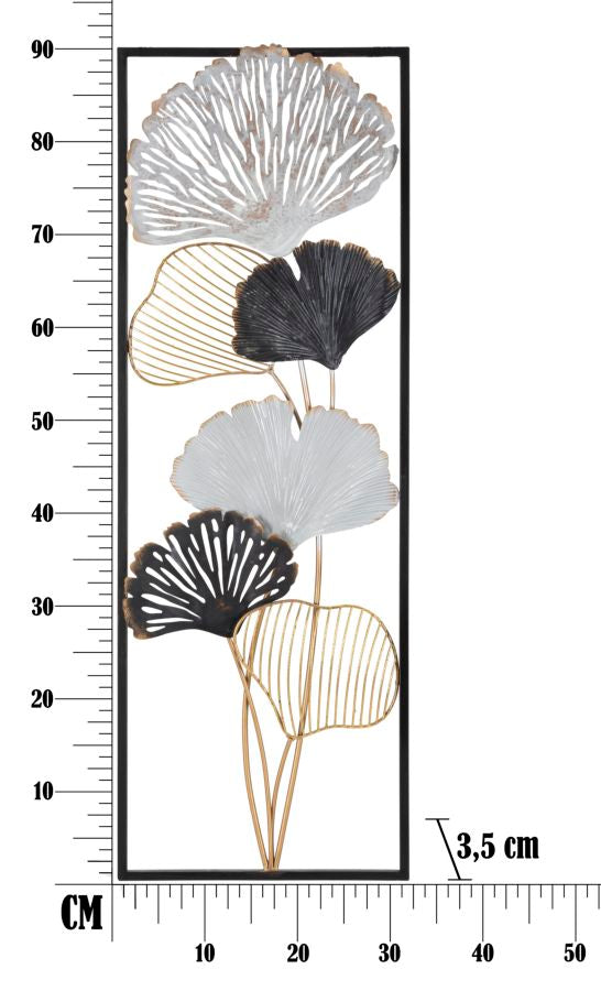 Bouquet de feuilles métalliques dans un cadre carré (décoration murale)